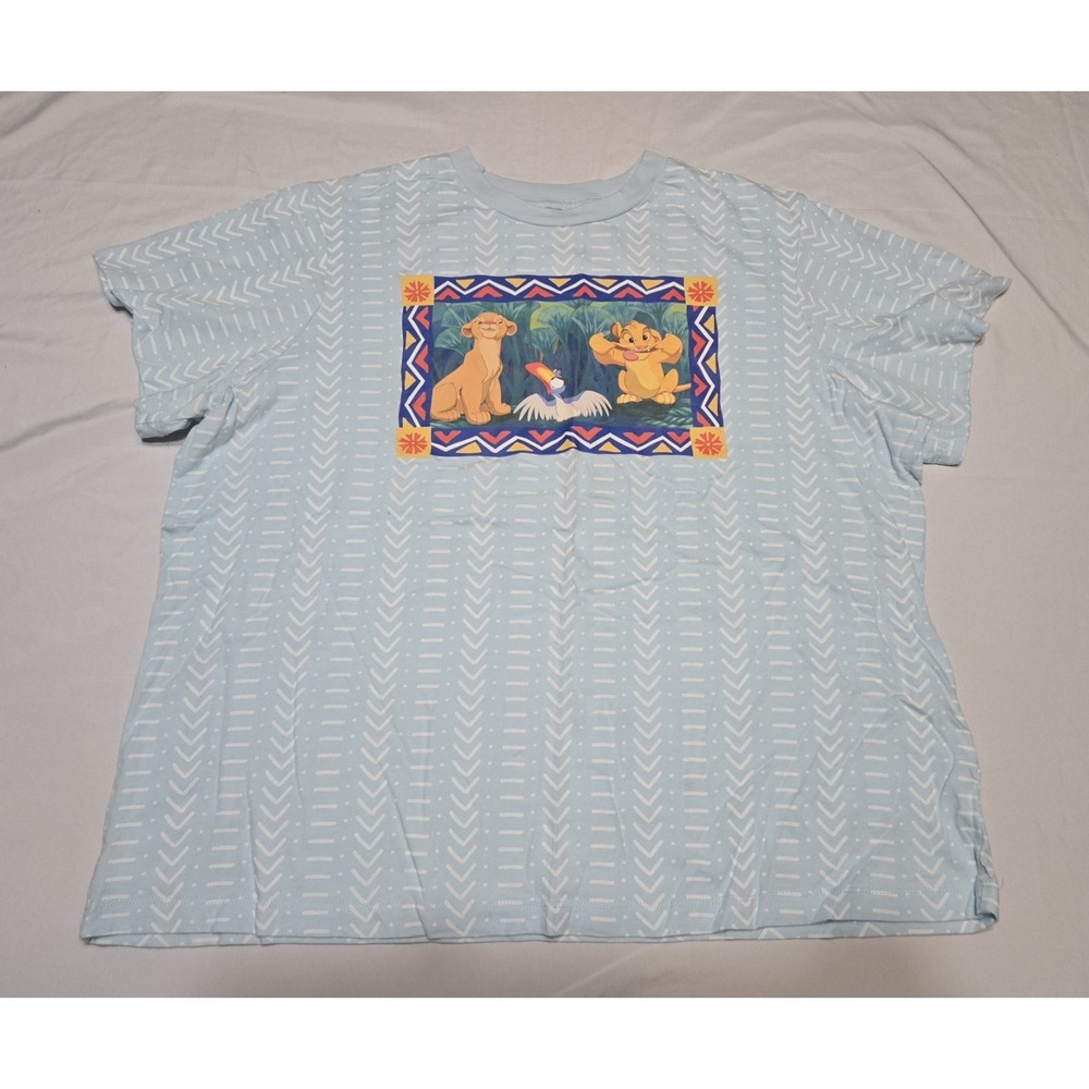 Disney Lion King Unisex Large Shirt Blue Safari Cartoon Print Cotton Simba Pic!
